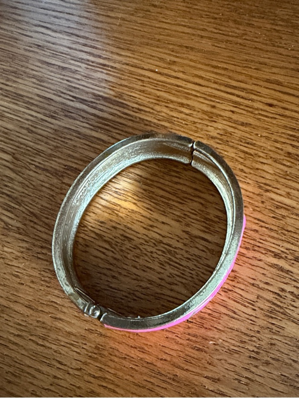 Gold-Tone Horsebit Accent Pink Enamel Bangle Bracelet - Picture 3 of 4